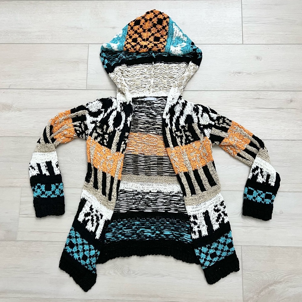 Casmari Hand Loomed Cotton Blend Boho Cardigan Sweater w/ Hood Size 1 (Small)